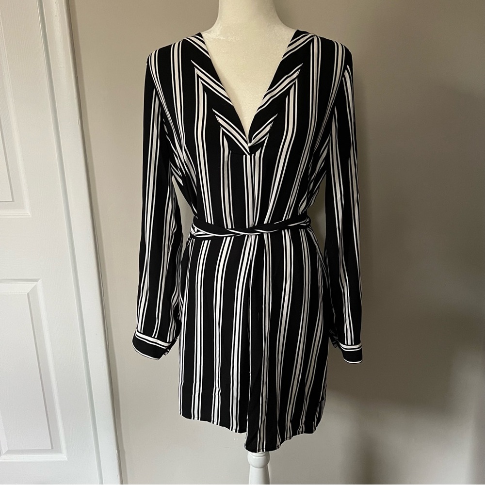 Forever 21 Black and White Striped Long Sleeve Dress